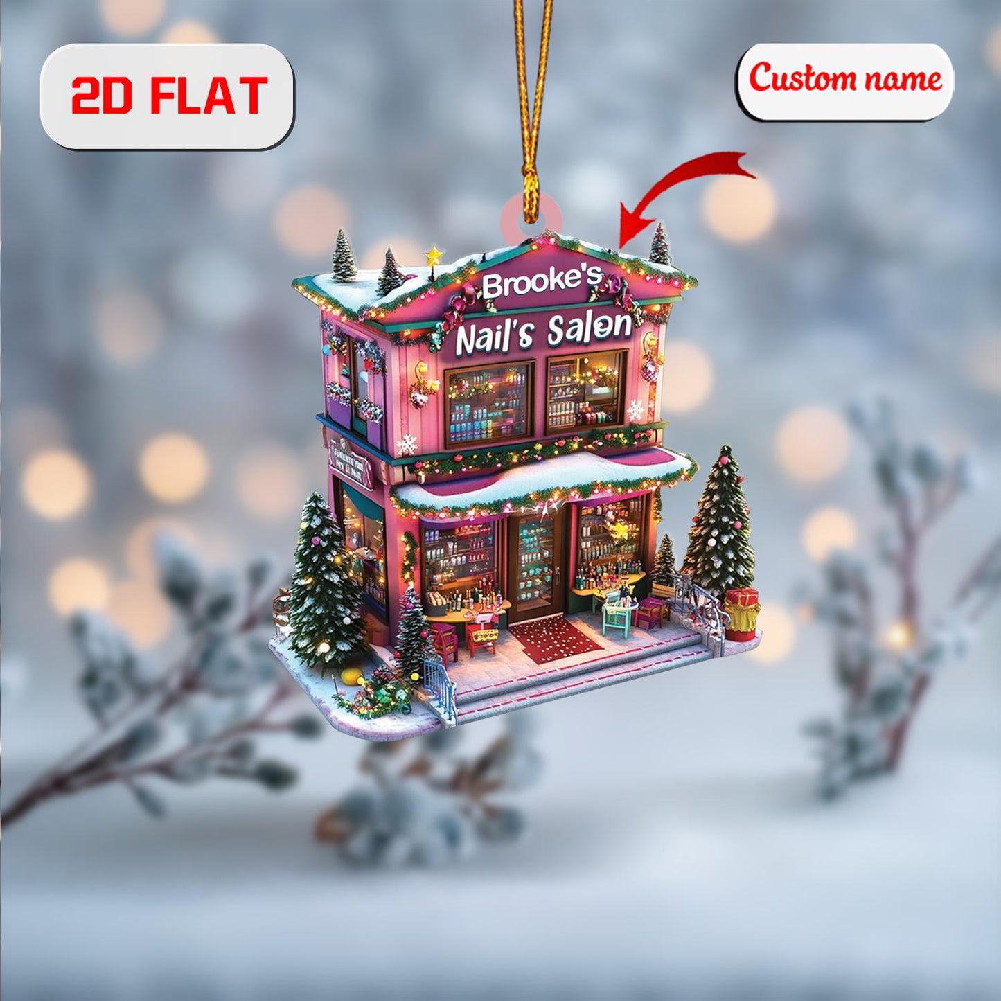 Custom Name Nail Salon Ornament, Personalized Nail Tech Christmas Ornament, Nail Artist Holiday Ornament, Beauty Salon Christmas Decoration