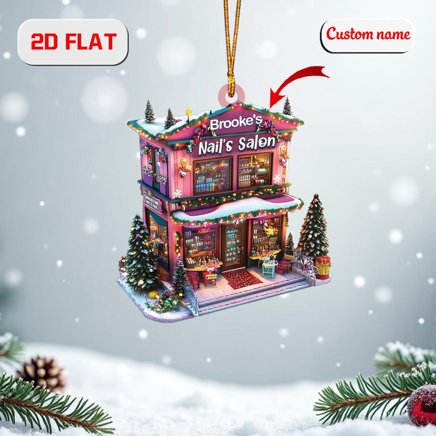 Custom Name Nail Salon Ornament, Personalized Nail Tech Christmas Ornament, Nail Artist Holiday Ornament, Beauty Salon Christmas Decoration