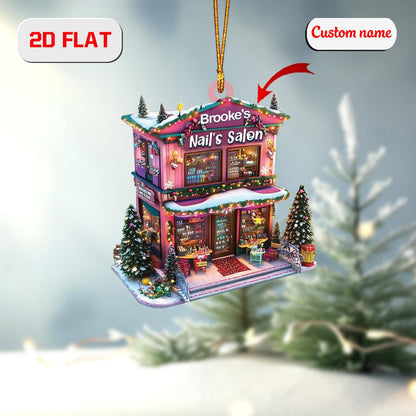 Custom Name Nail Salon Ornament, Personalized Nail Tech Christmas Ornament, Nail Artist Holiday Ornament, Beauty Salon Christmas Decoration