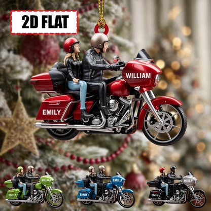 Custom Couple Motorcycle Christmas Ornament – Tree Hanging Decor, Flat 2D Acrylic, Holiday Keepsake Gift for Bikers 2025