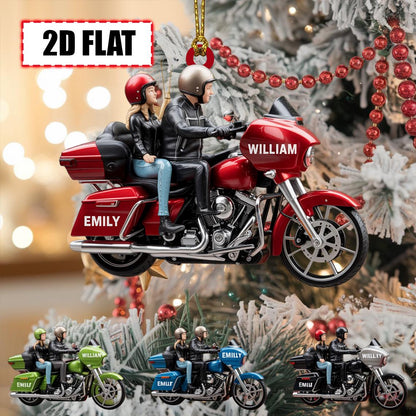 Custom Couple Motorcycle Christmas Ornament – Tree Hanging Decor, Flat 2D Acrylic, Holiday Keepsake Gift for Bikers 2025