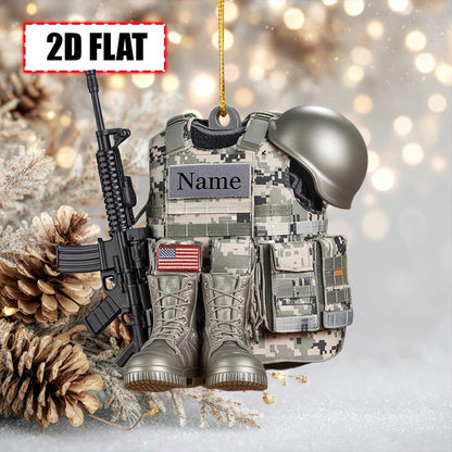 Custom Military Soldier Christmas Ornament – Tree Hanging Decor, Flat 2D Acrylic, Holiday Keepsake Gift for Army Veterans & Service Members