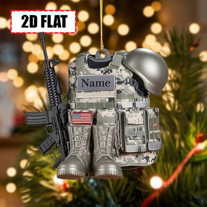 Custom Military Soldier Christmas Ornament – Tree Hanging Decor, Flat 2D Acrylic, Holiday Keepsake Gift for Army Veterans & Service Members