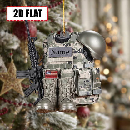 Custom Military Soldier Christmas Ornament – Tree Hanging Decor, Flat 2D Acrylic, Holiday Keepsake Gift for Army Veterans & Service Members