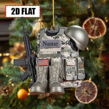 Custom Military Soldier Christmas Ornament – Tree Hanging Decor, Flat 2D Acrylic, Holiday Keepsake Gift for Army Veterans & Service Members