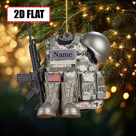Custom Military Soldier Christmas Ornament – Tree Hanging Decor, Flat 2D Acrylic, Holiday Keepsake Gift for Army Veterans & Service Members