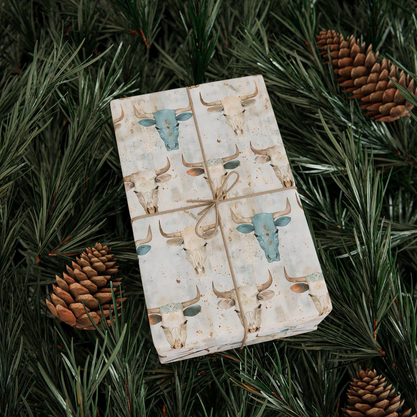 Western Skull Gift Wrap Papers - Vintage Western Print Wrapping Paper - Bull Skull Gift Paper