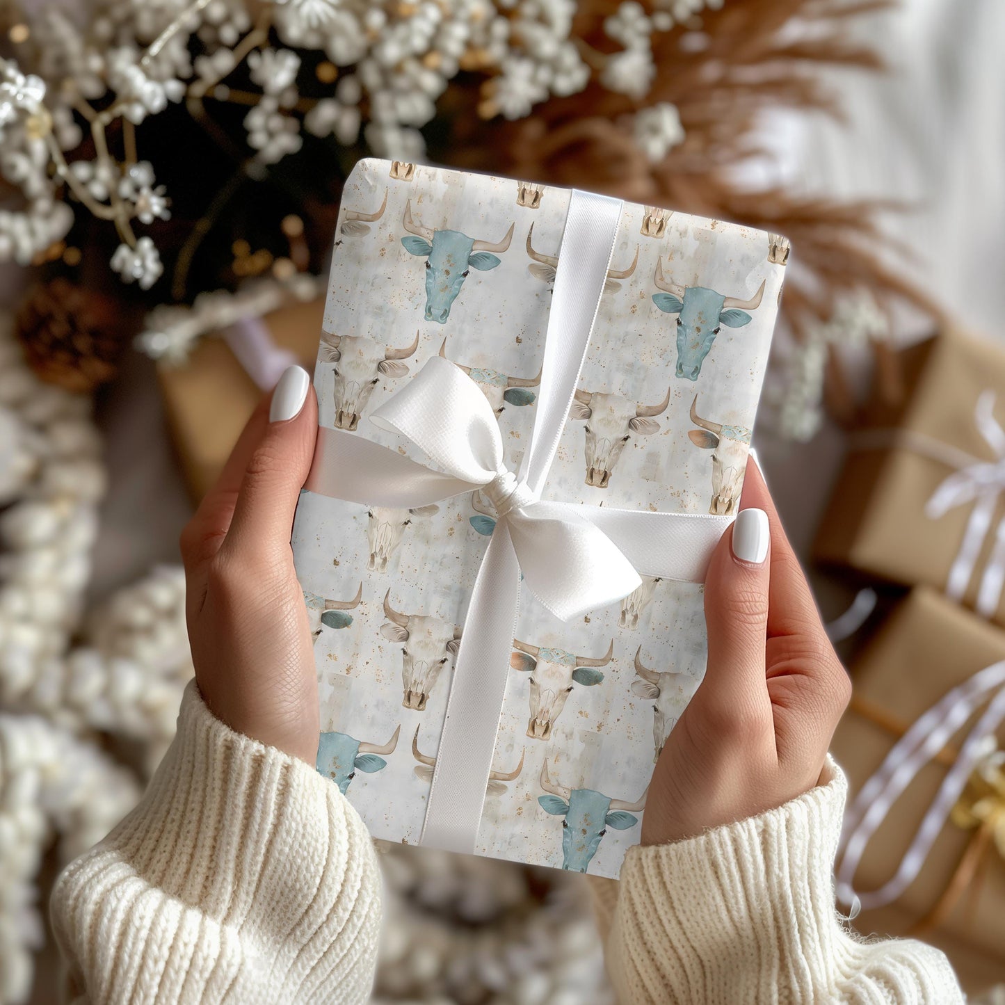 Western Skull Gift Wrap Papers - Vintage Western Print Wrapping Paper - Bull Skull Gift Paper