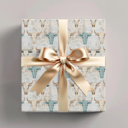 Western Skull Gift Wrap Papers - Vintage Western Print Wrapping Paper - Bull Skull Gift Paper