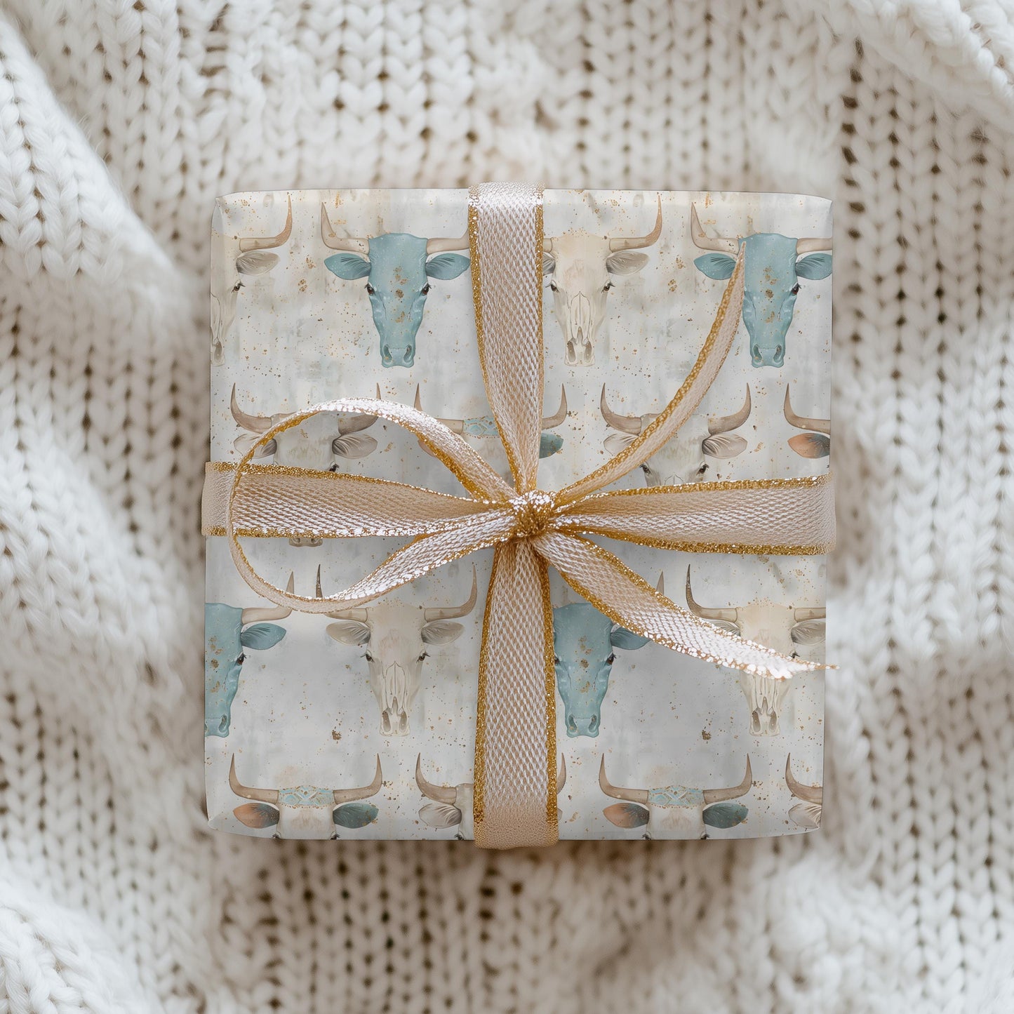 Western Skull Gift Wrap Papers - Vintage Western Print Wrapping Paper - Bull Skull Gift Paper