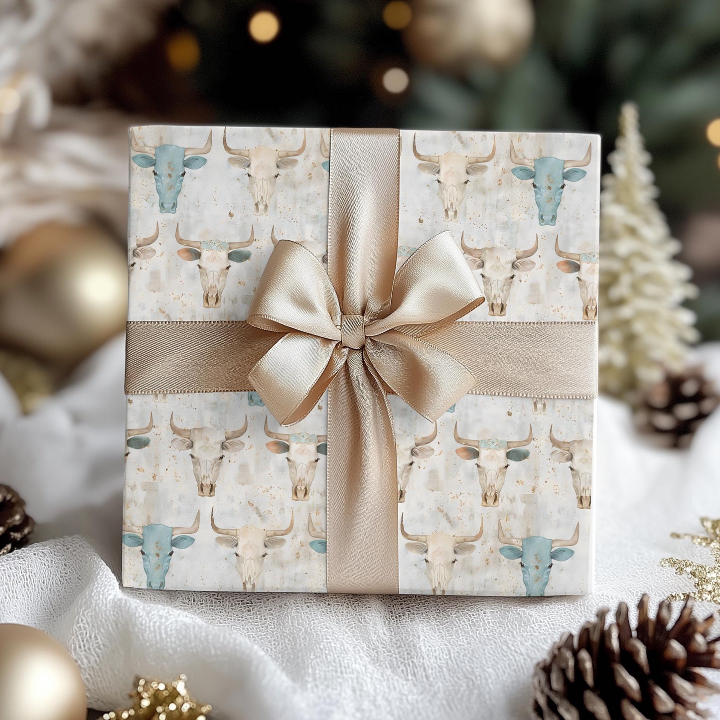 Western Skull Gift Wrap Papers - Vintage Western Print Wrapping Paper - Bull Skull Gift Paper