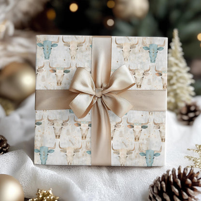 Western Skull Gift Wrap Papers - Vintage Western Print Wrapping Paper - Bull Skull Gift Paper