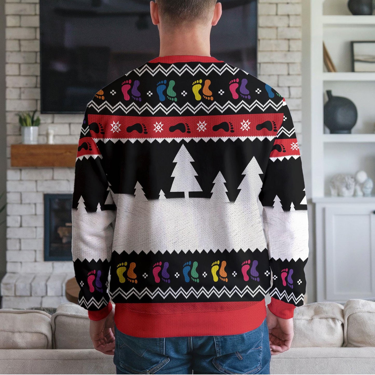 Squatching Through The Snow Bigfoot Ugly Christmas Sweater, Funny Sasquatch Unicorn Holiday Sweatshirt, Novelty Xmas Party Jumper Outfit