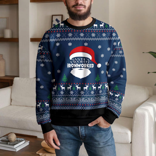 Santa’s Favorite Ironworker Ugly Christmas Sweater, Funny Construction Worker Holiday Sweatshirt, Christmas Gift for Ironworkers