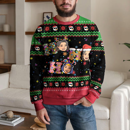 Custom Face Christmas Ugly Sweater, Personalized Ho Ho Ho Holiday Sweatshirt, Funny Xmas Party Jumper Gift for Men Women