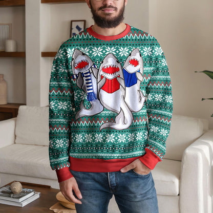 Funny Shark Christmas Ugly Sweater, Shark Family Holiday Sweatshirt, Cute Winter Christmas Jumper Gift for Men Women Kids