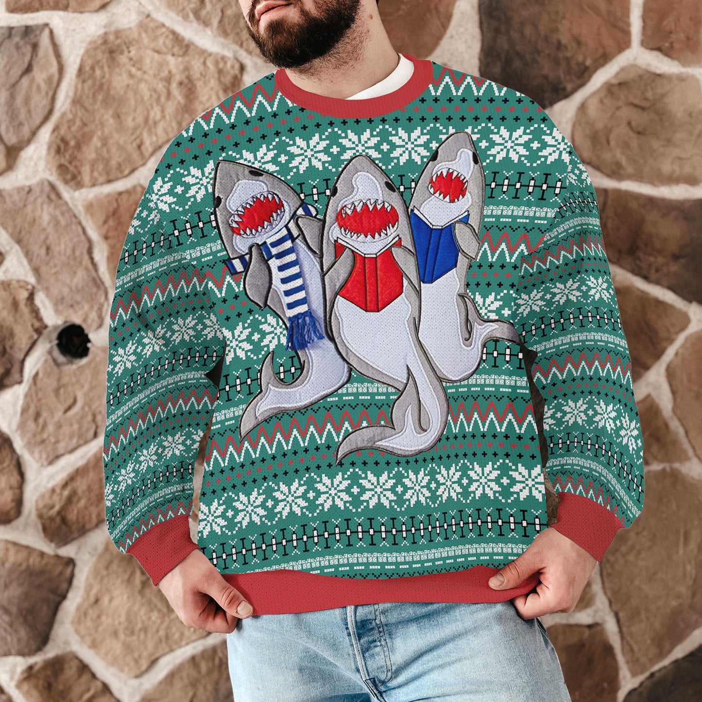 Funny Shark Christmas Ugly Sweater, Shark Family Holiday Sweatshirt, Cute Winter Christmas Jumper Gift for Men Women Kids