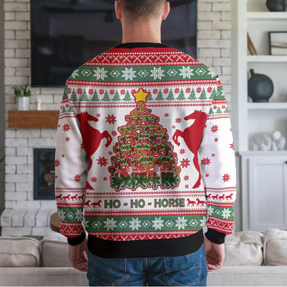 Funny Horse Christmas Tree Ugly Sweater, Funny Ho Ho Horse Holiday Sweatshirt, Equestrian Xmas Jumper Gift for Men Women Kids