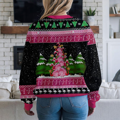 Merry Flocking Flamingo Ugly Christmas Sweater Funny Pink Bird Xmas Jumper Tropical Holiday Sweatshirt Gift For Men Women