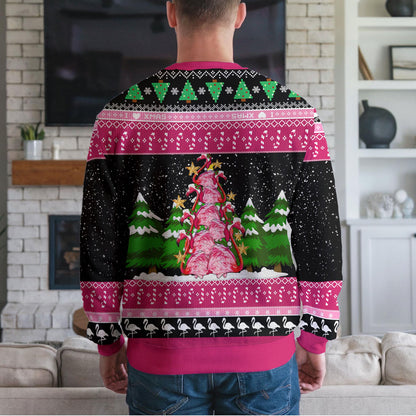 Merry Flocking Flamingo Ugly Christmas Sweater Funny Pink Bird Xmas Jumper Tropical Holiday Sweatshirt Gift For Men Women