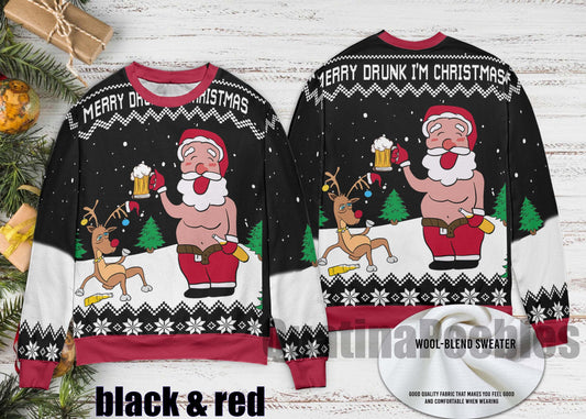 Merry Drunk Im Christmas Sweater, Funny Santa Holiday Drinking Ugly Sweater, Christmas Party Merry Drunk Xmas Tree Ugly Christmas Sweater