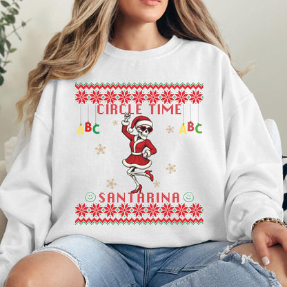 Ugly Christmas Sweater For Pre-K Teacher Christmas Skeleton Santa Sweatshirt Funny Christmas Sweater for Teacher Ugly Xmas Sweater