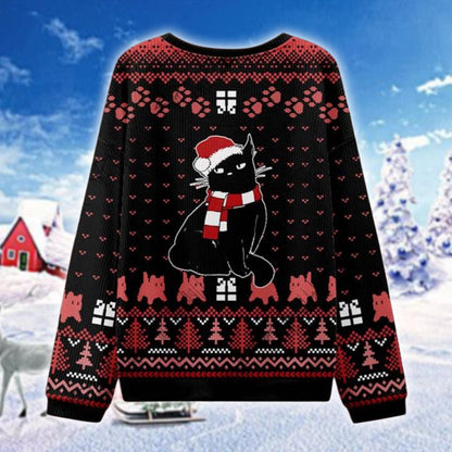 Funny Cat Christmas Ugly Sweater, Black Cat Tree Destroyer Sweatshirt, Xmas Humor Sweater, Unisex Holiday Cat Gift Sweater