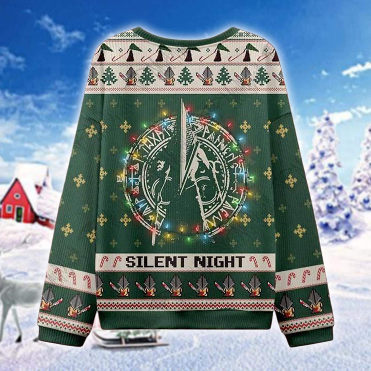 Silent Night Ugly Christmas Sweater, Fantasy Warrior Holiday Jumper, Gamer Christmas Sweatshirt, Medieval Game Style Gift for Him Her