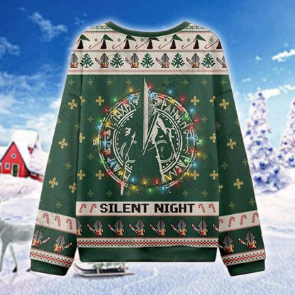 Silent Night Ugly Christmas Sweater, Fantasy Warrior Holiday Jumper, Gamer Christmas Sweatshirt, Medieval Game Style Gift for Him Her