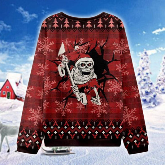 Here Santa Ugly Christmas Sweater, Horror Santa Claus Sweatshirt, Funny Skeleton Xmas Jumper, Scary Christmas Party Outfit, Gift for Him Her