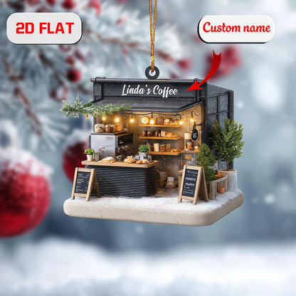 Personalized Coffee Shop Christmas Ornament , Custom Name Cafe Owner Gift, Holiday Tree Decoration for Barista, Coffee Lover & Small Biz