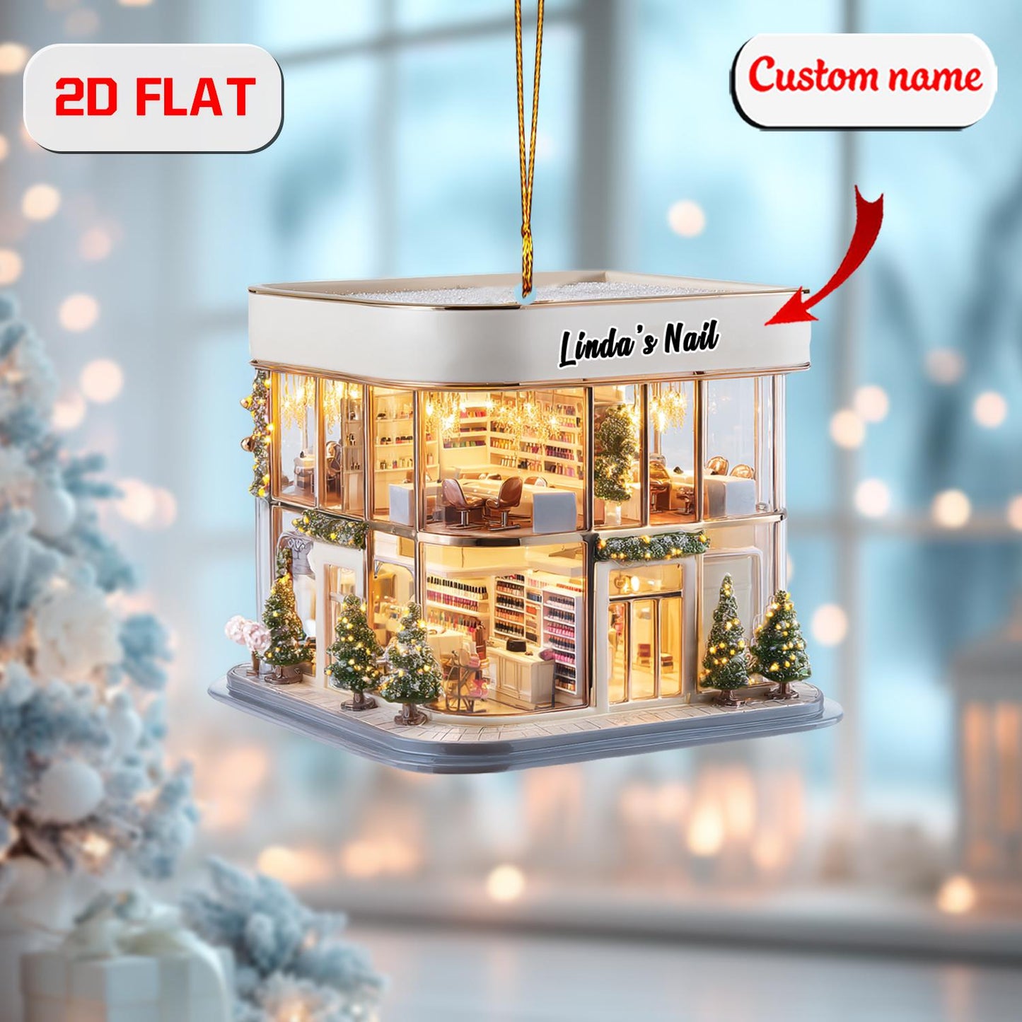 Personalized Nail Salon Christmas Ornament Acrylic, Custom Name Nail Tech Gift, Holiday Tree Decoration for Manicurist, Beauty & Spa Lover