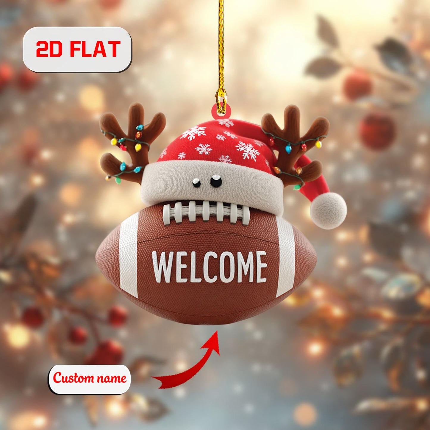 Personalized Football Christmas Ornament Acrylic, Custom Name Sports Lover Gift, Holiday Tree Decoration for Player, Coach & Football Fan