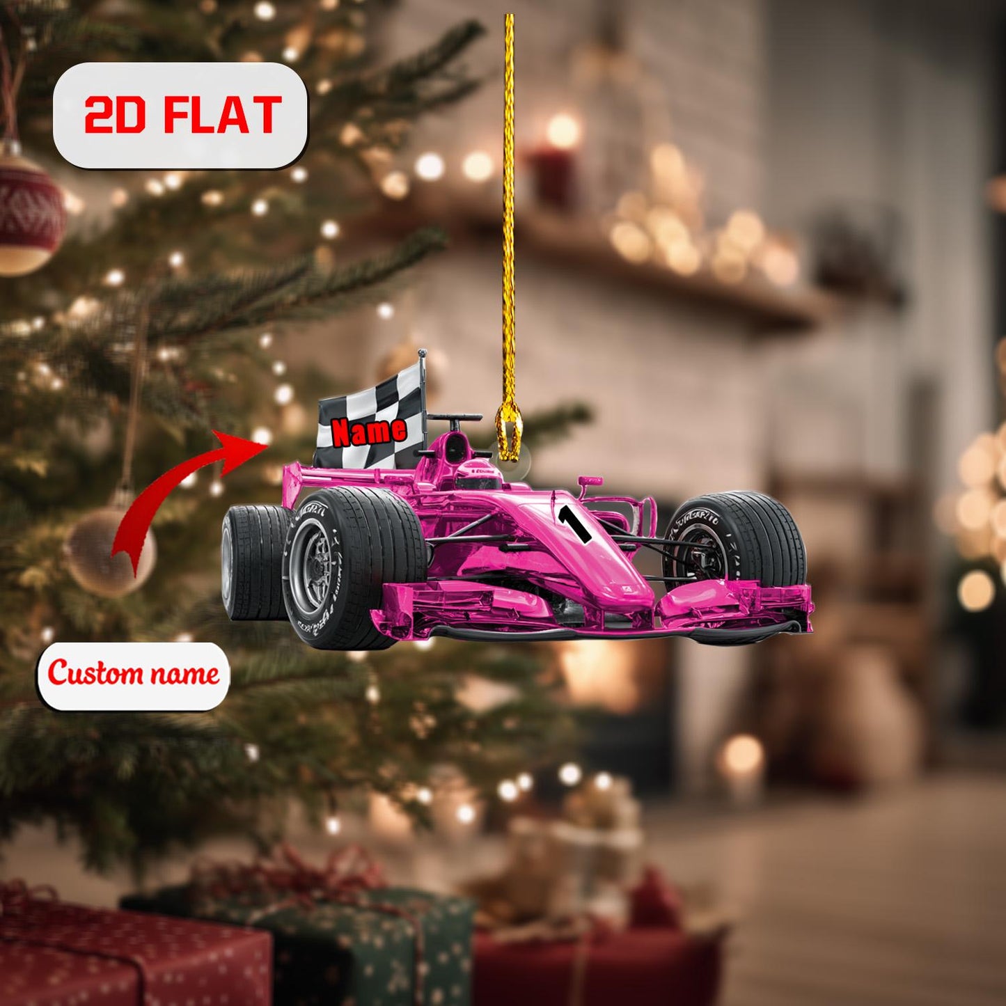 Personalized Race Car Christmas Ornament Acrylic, Custom Name Formula 1 Gift, Holiday Tree Decoration for Racer, Car Lover & Motorsport Fan