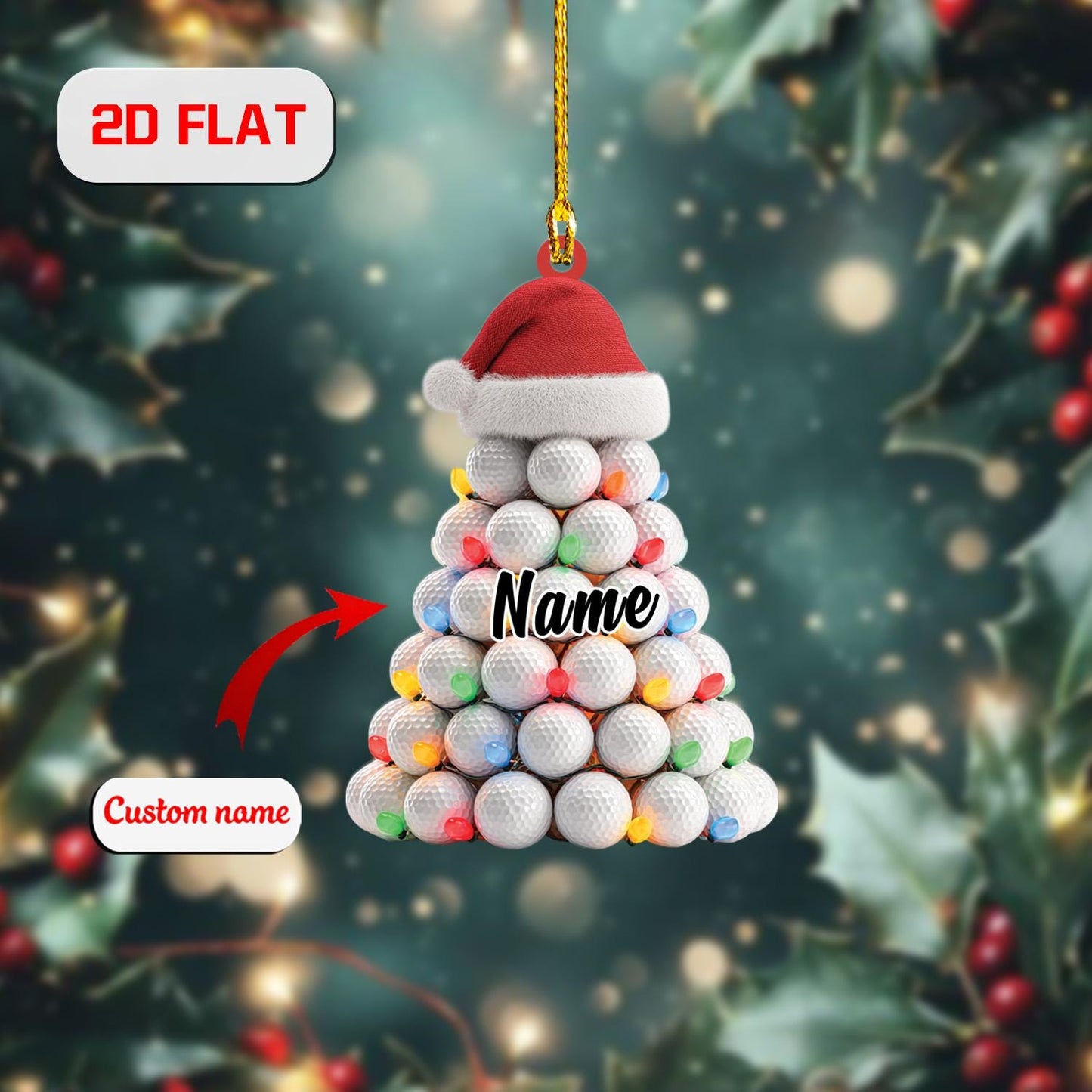 Personalized Golf Ball Christmas Tree Ornament Acrylic, Custom Name Golfer Gift, Holiday Decoration for Golf Lover, Coach & Sports Fan