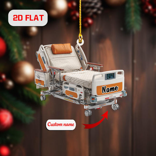 Personalized Hospital Bed Christmas Ornament Acrylic, Custom Name Nurse Doctor Gift, Holiday Tree Decoration for Healthcare Worker & Patient