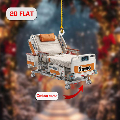 Personalized Hospital Bed Christmas Ornament Acrylic, Custom Name Nurse Doctor Gift, Holiday Tree Decoration for Healthcare Worker & Patient