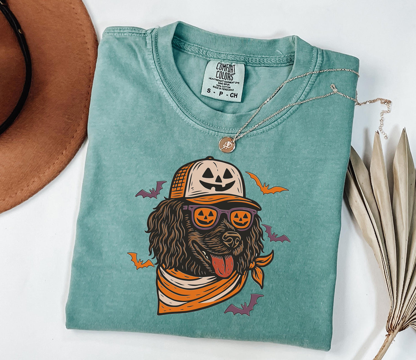 Comfort Colors® Boykin Spaniel with Pumpkin Trucker Hat and Sunglasses Shirt, Halloween Cool Dog Shirt, Funny Fall Halloween Tee