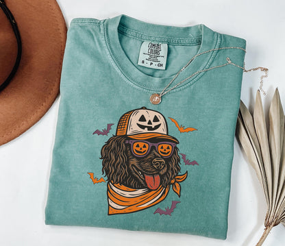 Comfort Colors® Boykin Spaniel with Pumpkin Trucker Hat and Sunglasses Shirt, Halloween Cool Dog Shirt, Funny Fall Halloween Tee