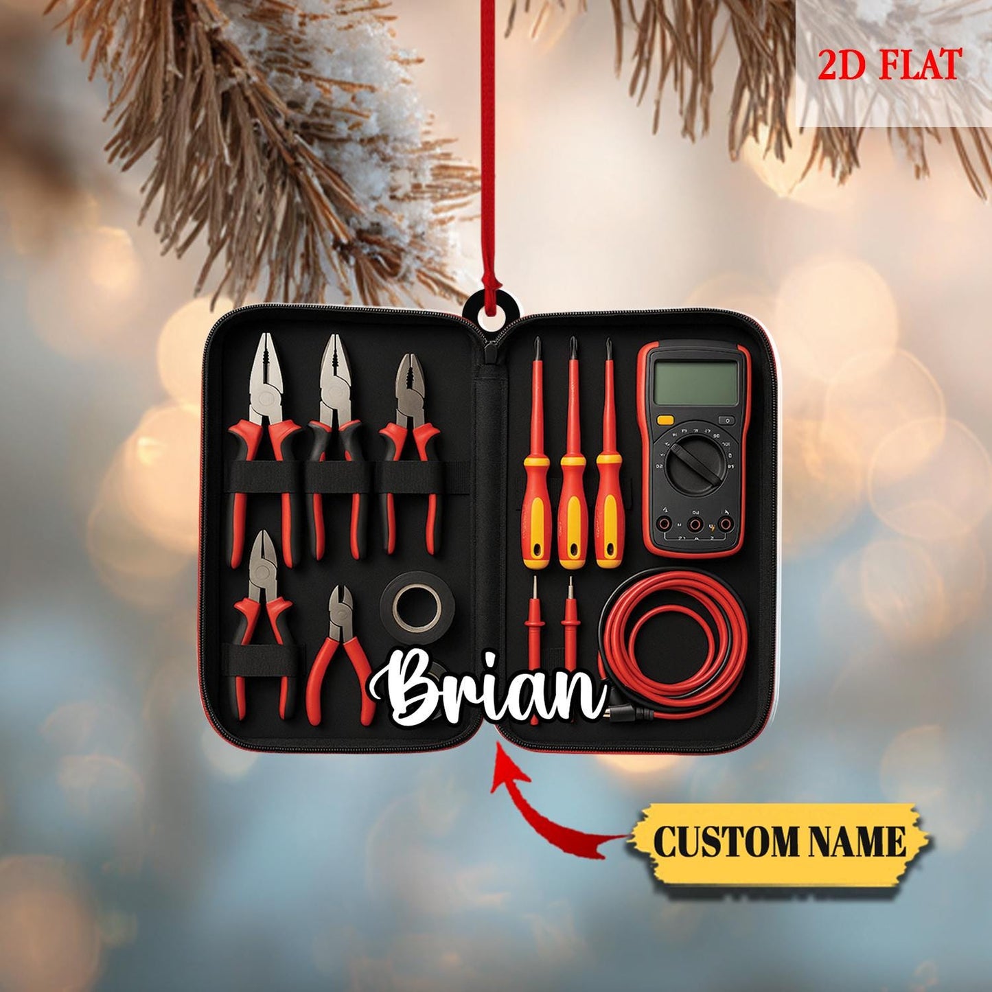 Personalized Construction 2D Flat Ornament, Construction Tool Engineer Builder Worker Ornament, Builder Ornament, Christmas Gift Builder