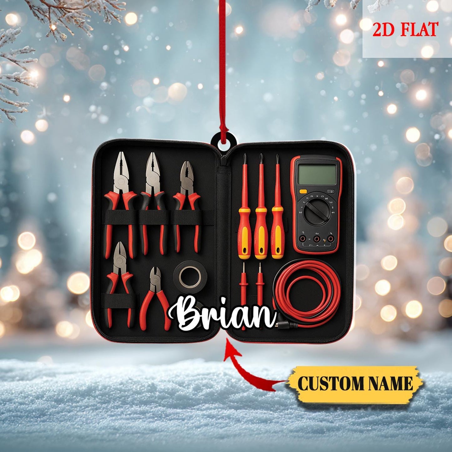 Personalized Construction 2D Flat Ornament, Construction Tool Engineer Builder Worker Ornament, Builder Ornament, Christmas Gift Builder