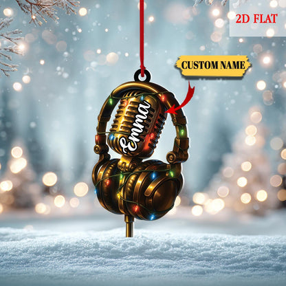 Personalized Microphone Radio Christmas 2D Flat Ornament, 2D Printed Microphone Radio Light Ornament, Christmas Home Decor, Gift for Him