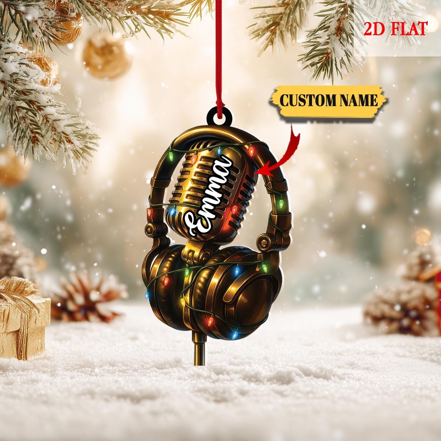 Personalized Microphone Radio Christmas 2D Flat Ornament, 2D Printed Microphone Radio Light Ornament, Christmas Home Decor, Gift for Him