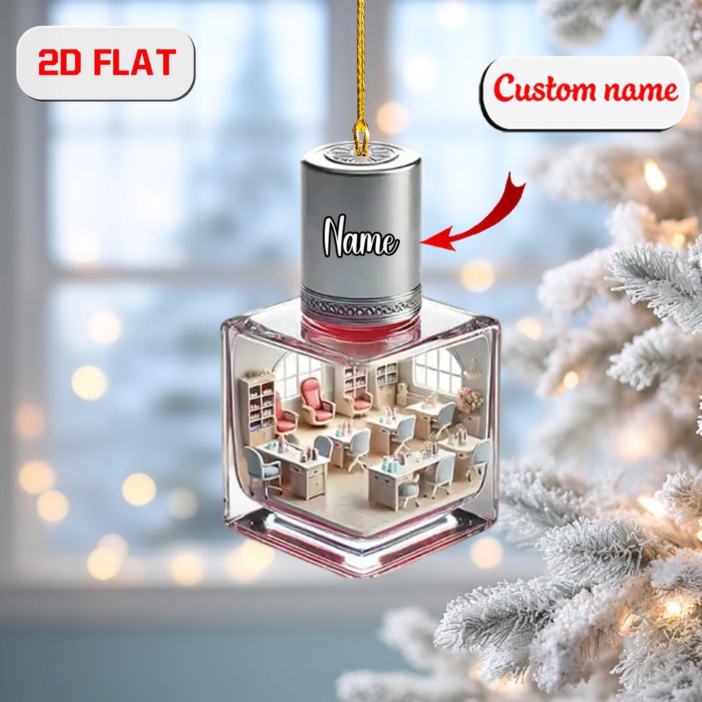 Custom 2D Flat Nail Salon Ornament, Personalized Nail Polish Christmas Tree Decoration, Nail Tech Gift, Holiday Acrylic Keepsake