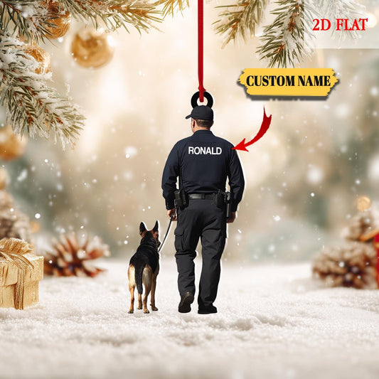 Personalized Police Dog Trainer Squad Ornament, Police Lovers Ornament, Gift For Police, Xmas Tree Hanging Decoration, Gift for Dad, Husband