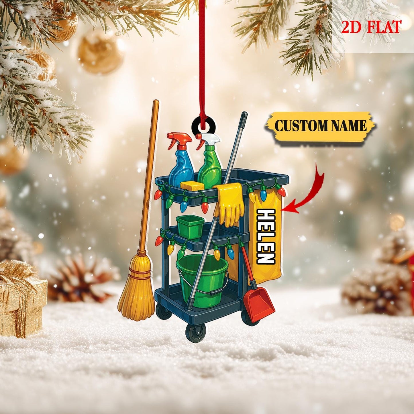 Personalized Housekeeping 2D flat Ornament, Cleaning Service Christmas Ornament, Housekeeper Xmas gift, Gift for Dad, Husband