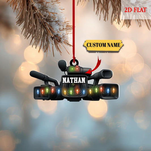 Personalized Professional Video Camera Camcorder 2D Flat Ornament, Angel Video camera Ornament Gift, Christmas Home Decor, Gift for Him