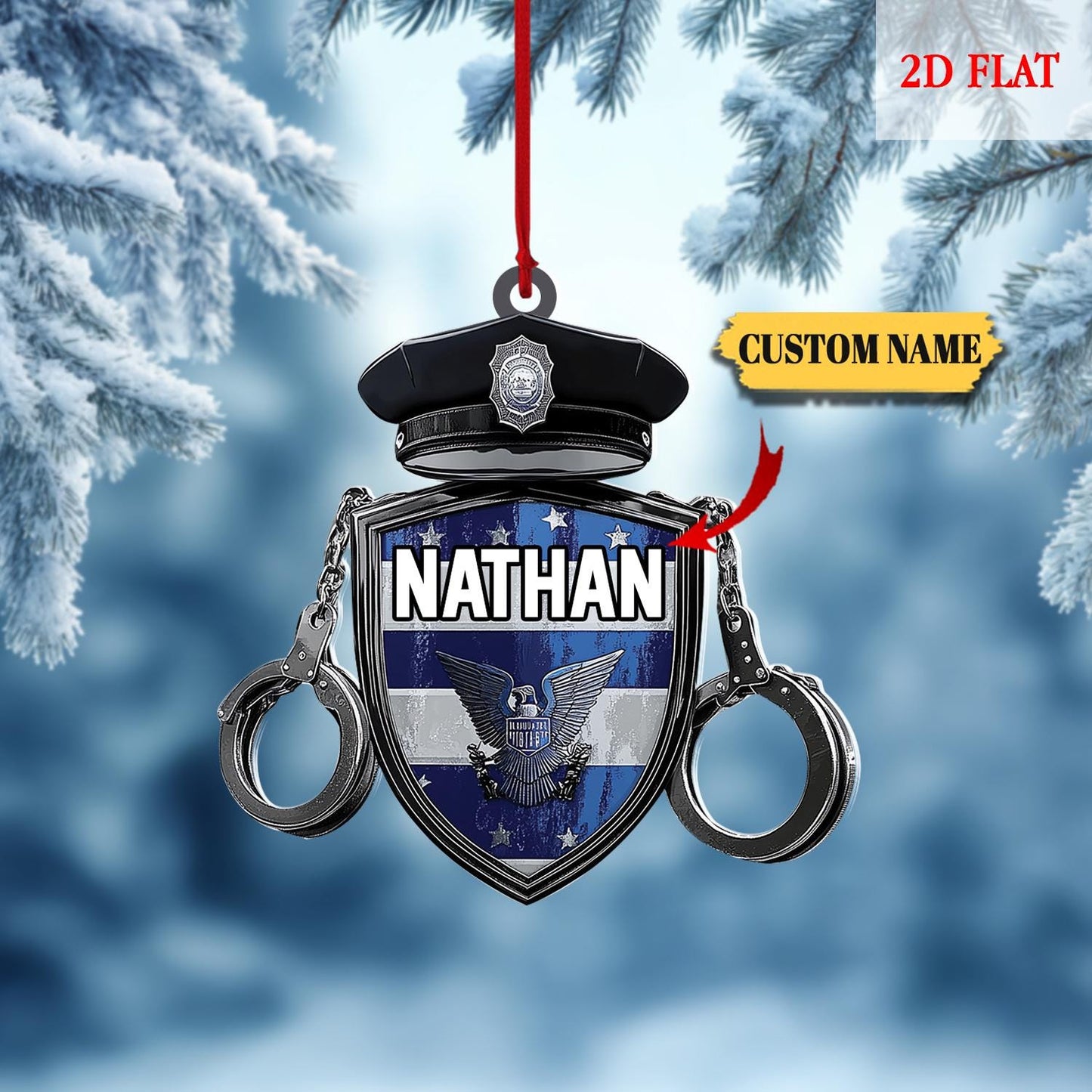 Personalized Police Badge Ornament, Thin Blue Line Law Enforcement Gift,Gift For Police, Xmas Tree Hanging Decoration, Gift for Dad, Husband