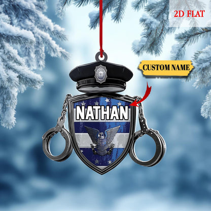 Personalized Police Badge Ornament, Thin Blue Line Law Enforcement Gift,Gift For Police, Xmas Tree Hanging Decoration, Gift for Dad, Husband