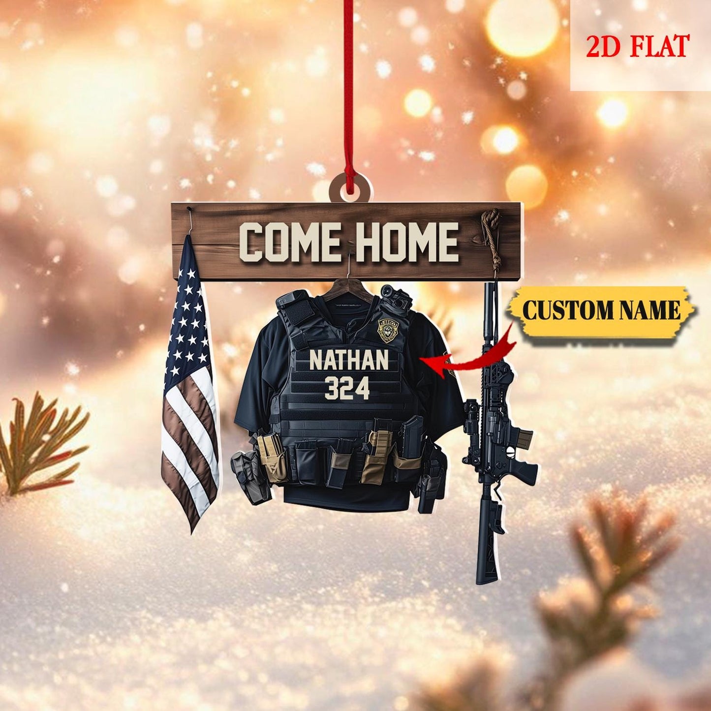 Personalized Bulletproof Police Vest Ornament Office Decor, Police Outfit 2D Flat Acrylic Ornament Christmas Gifts, Gift for Dad, Husband